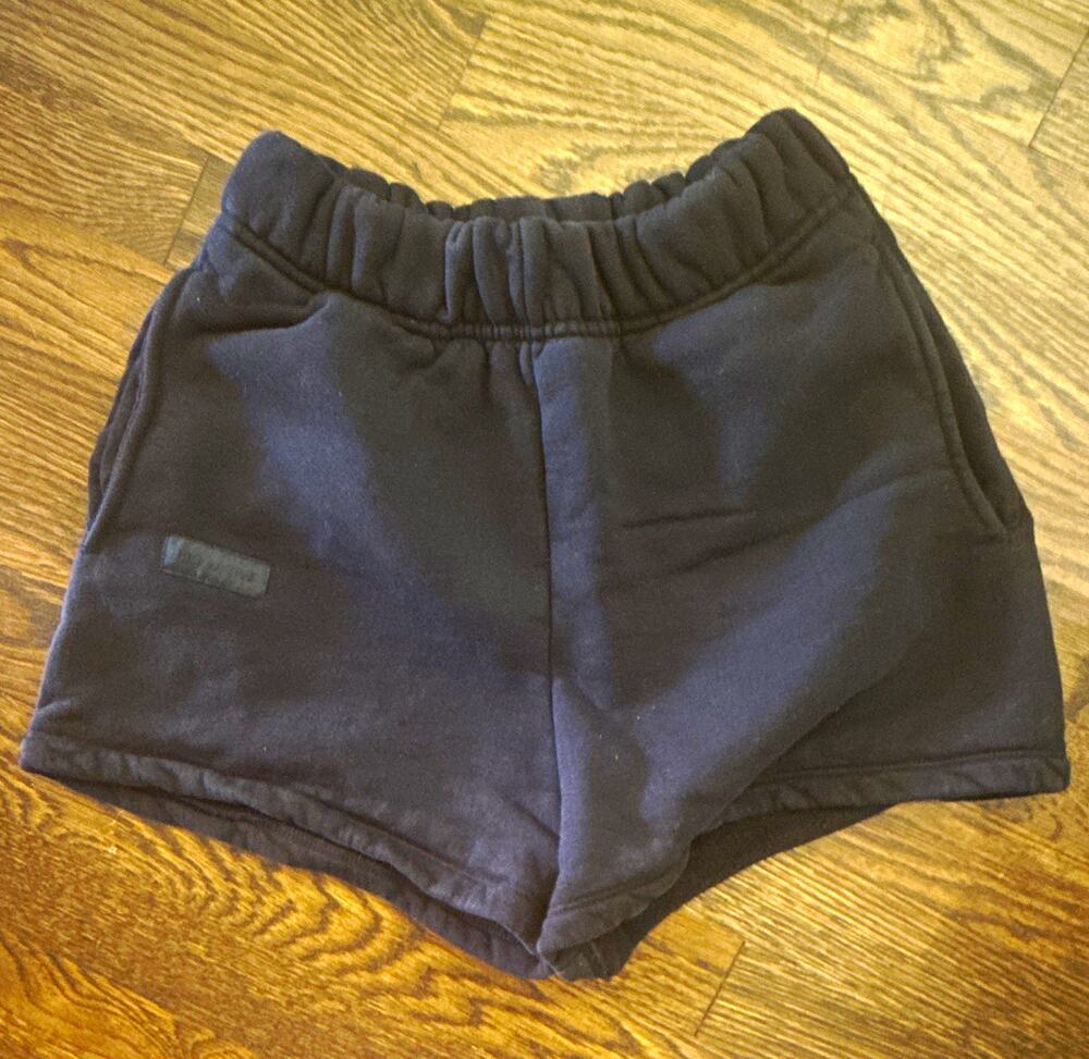 SET ACTIVE Women's Black Fleece Cotton Athletic Shorts Pockets Elastic Waist